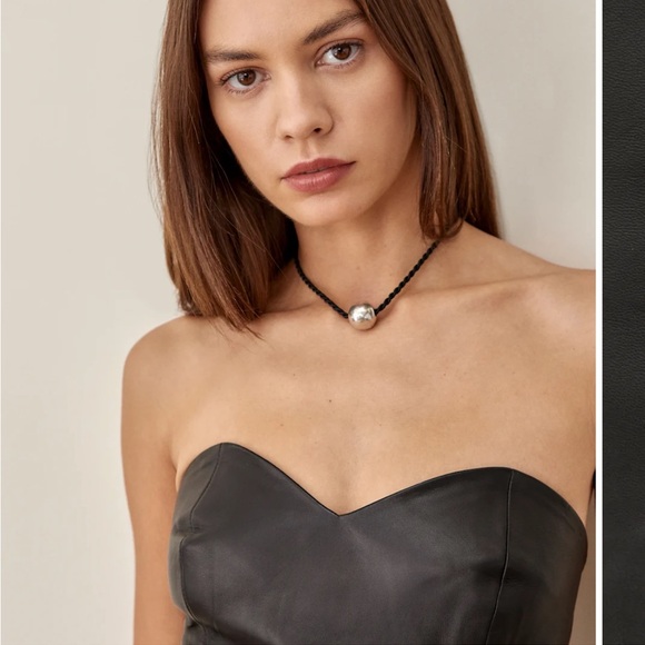 Reformation Veda Leather Rockaway strapless bustier top XS black